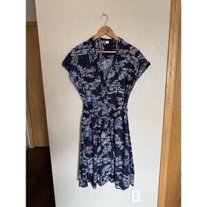 Old Navy Novelty Print Shirt Dress Large Scenic Village Print Navy